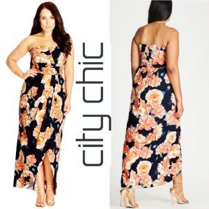 City Chic Tulip Style Floral Strapless Maxi Formal Dress - Size 14W